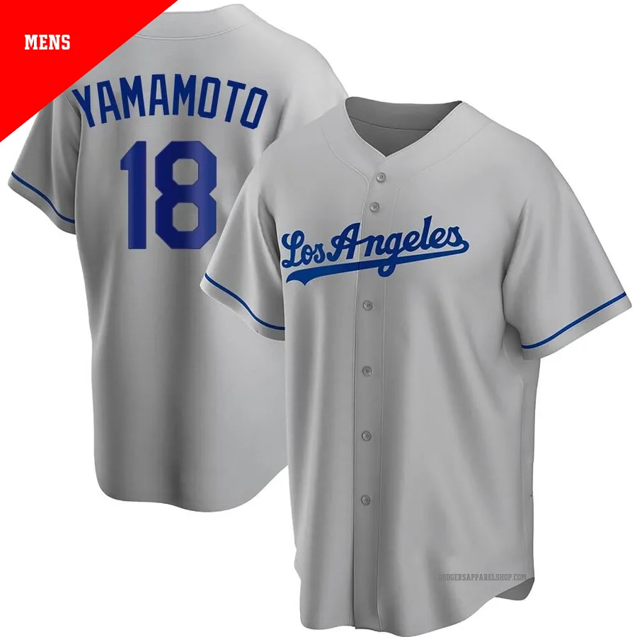 Men's Los Angeles Dodgers ＃18 Yoshinobu Yamamoto Gray Replica Road Jersey