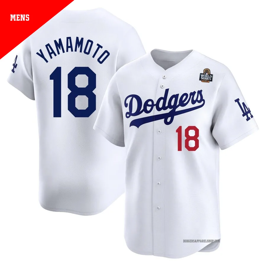 Men's Los Angeles Dodgers ＃18 Yoshinobu Yamamoto White Limited Home 2024 World Series Jersey