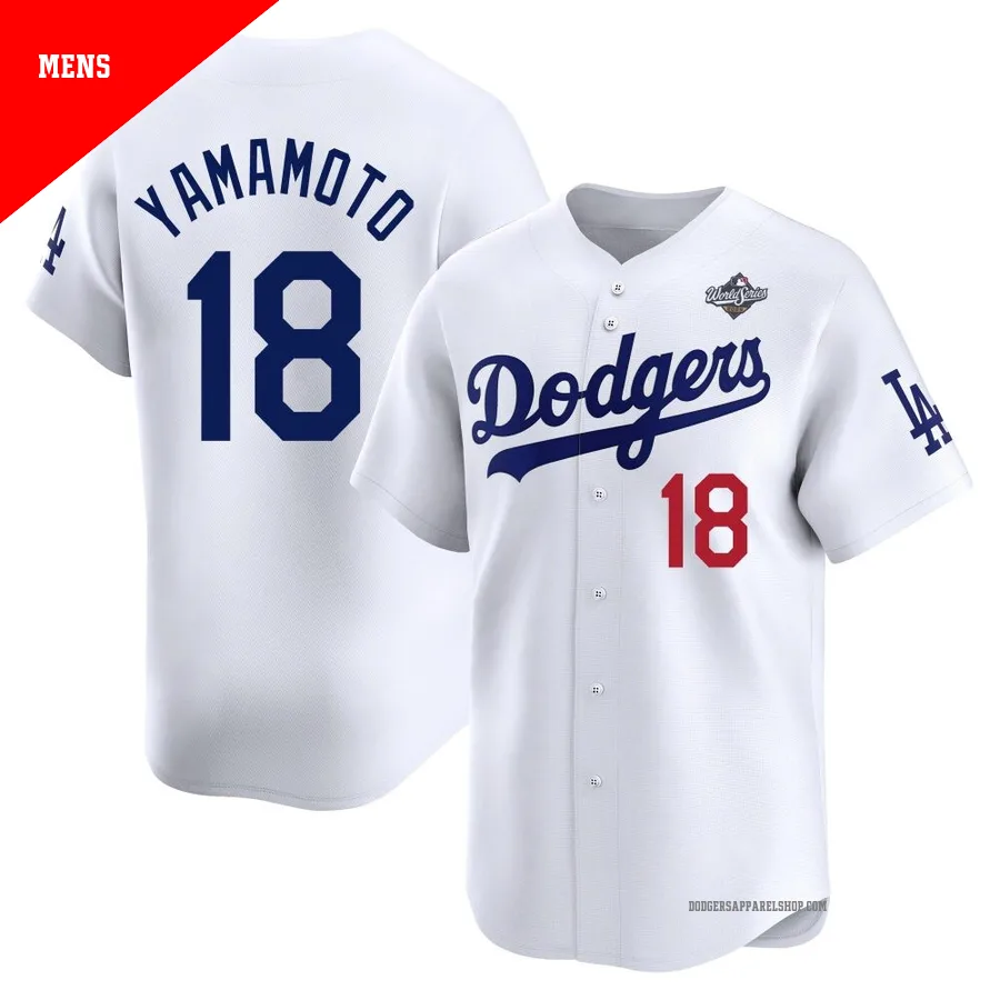 Men's Los Angeles Dodgers ＃18 Yoshinobu Yamamoto White Limited Home 2025 World Series Jersey