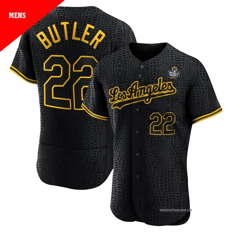 Men's Los Angeles Dodgers ＃22 Brett Butler Black Authentic Snake Skin City 2024 World Series Jersey