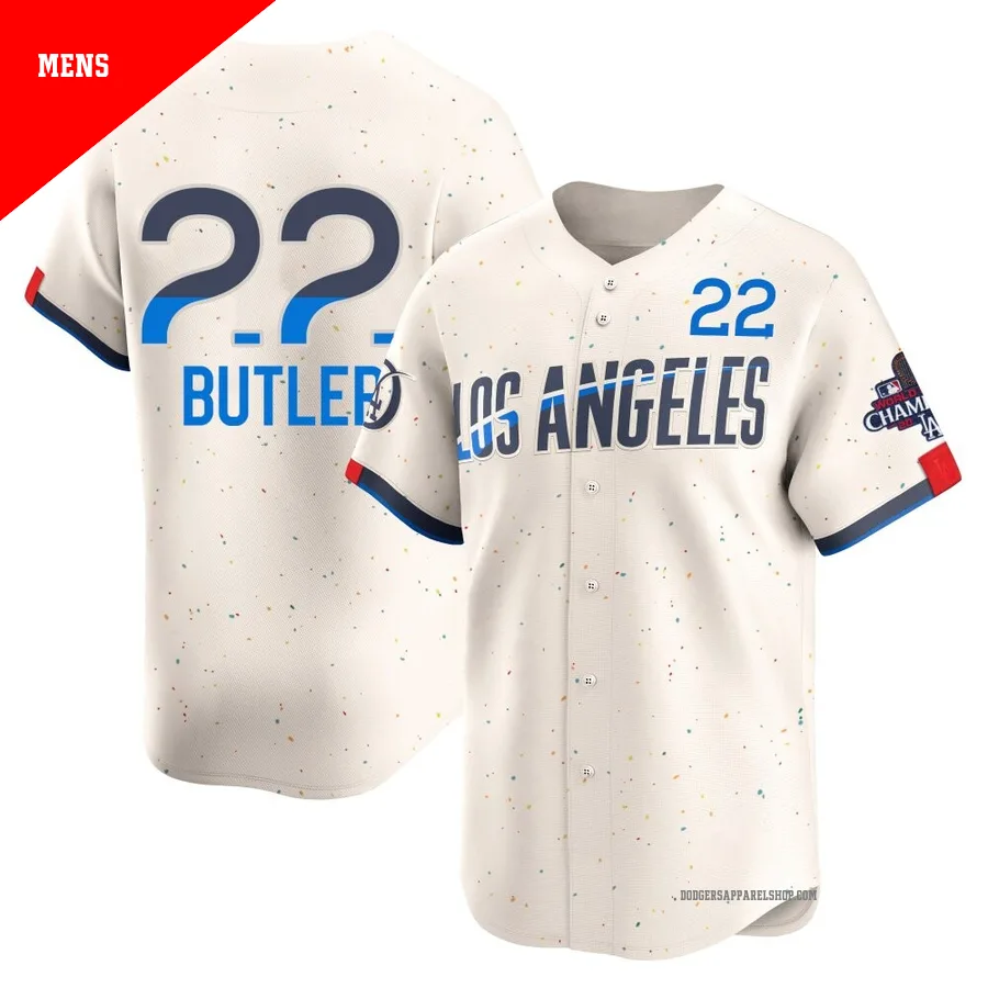 Men's Los Angeles Dodgers ＃22 Brett Butler Cream Limited 2024 City Connect World Series Champions Jersey