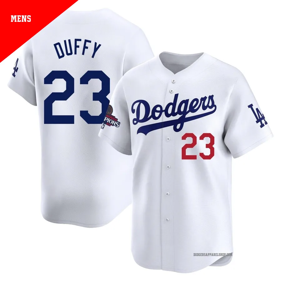 Men's Los Angeles Dodgers ＃23 Danny Duffy White Limited Home 2024 World Series Champions Jersey