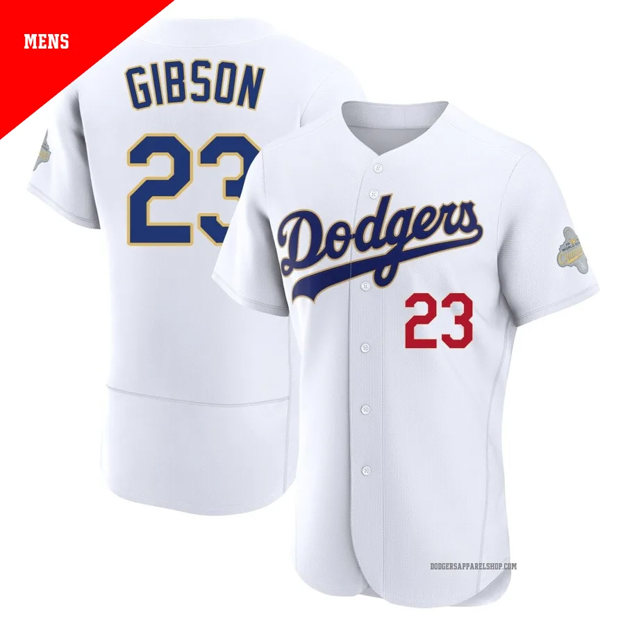 Men's Los Angeles Dodgers ＃23 Kirk Gibson Gold Authentic White 2026 Collection Jersey
