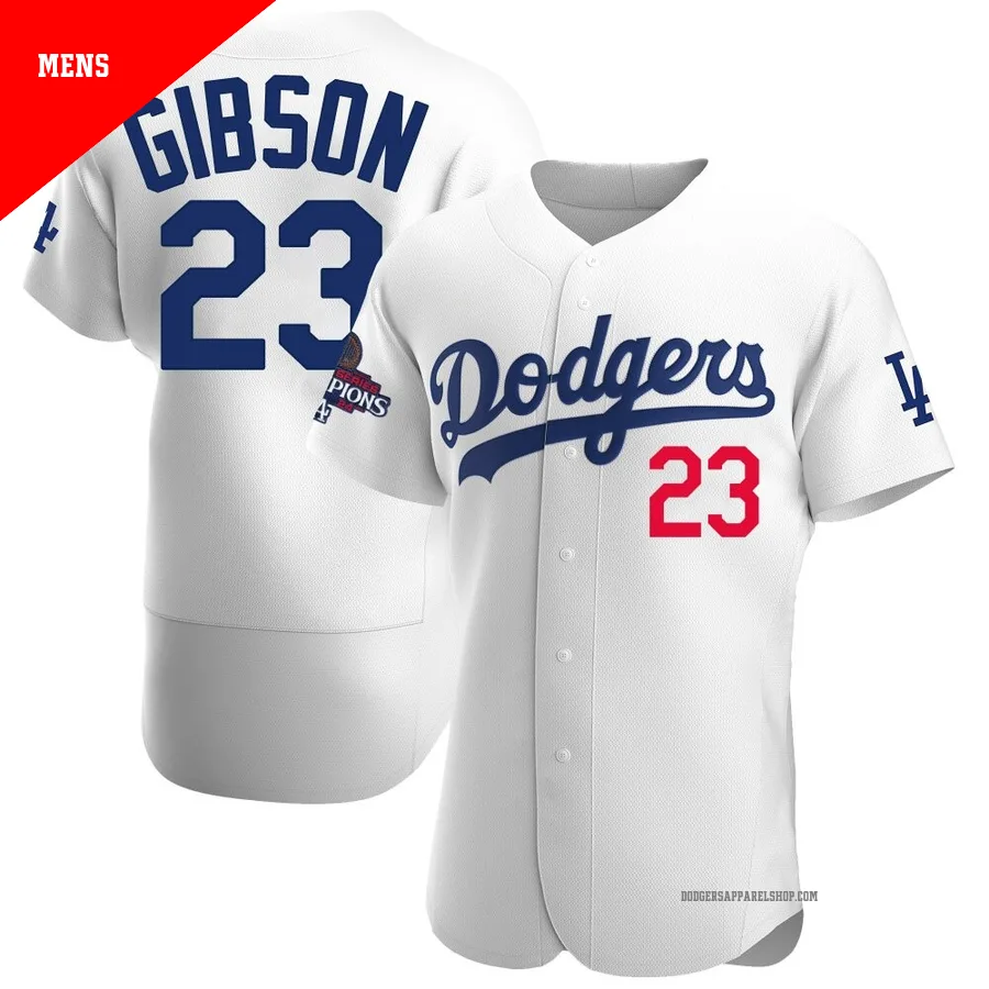 Men's Los Angeles Dodgers ＃23 Kirk Gibson White Authentic Home Official 2024 World Series Champions Jersey