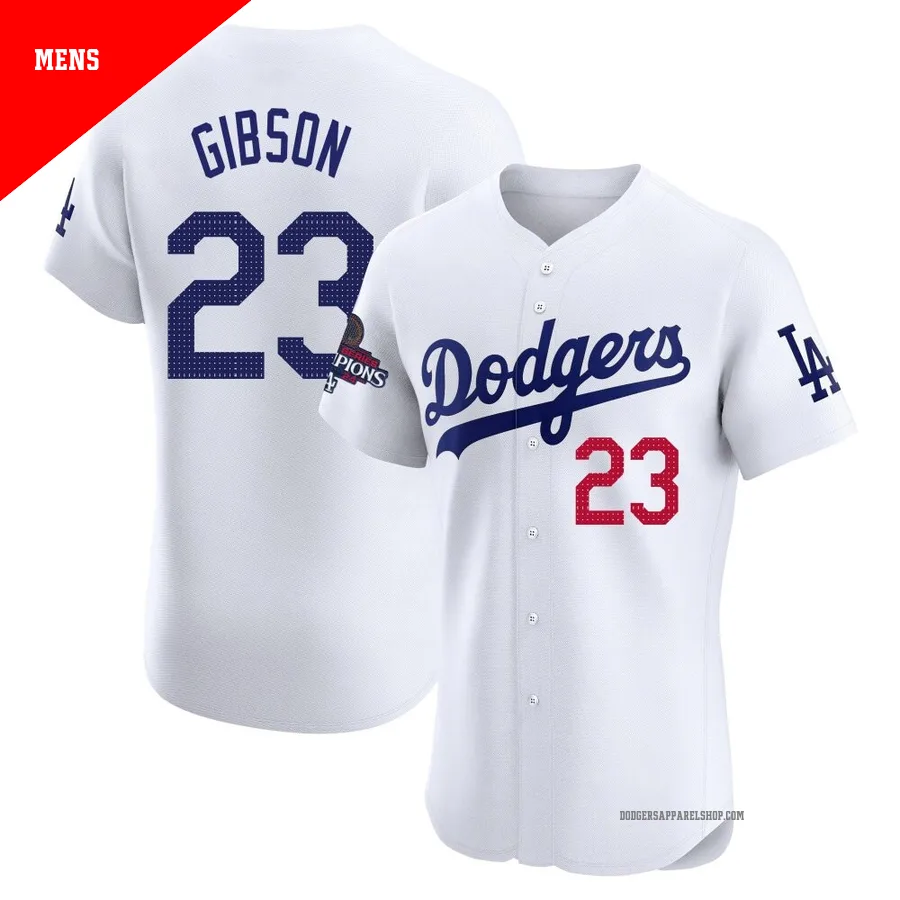 Men's Los Angeles Dodgers ＃23 Kirk Gibson White Elite Home World Series Champions Jersey