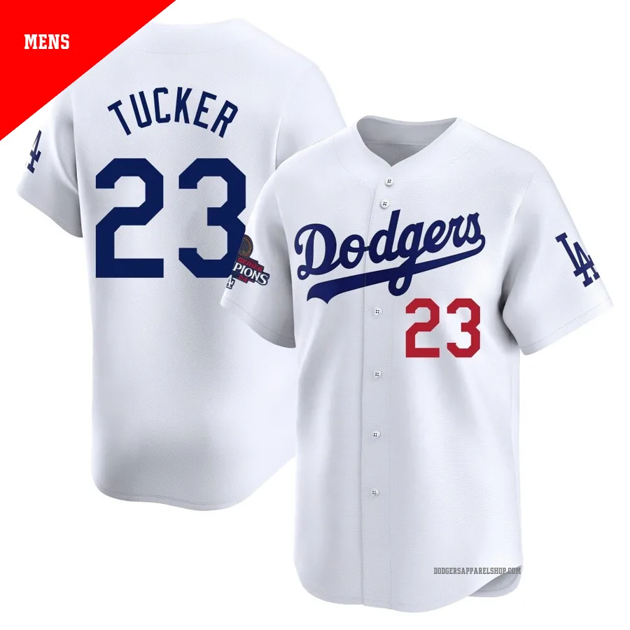 Men's Los Angeles Dodgers ＃23 Kyle Tucker White Limited Home 2024 World Series Champions Jersey
