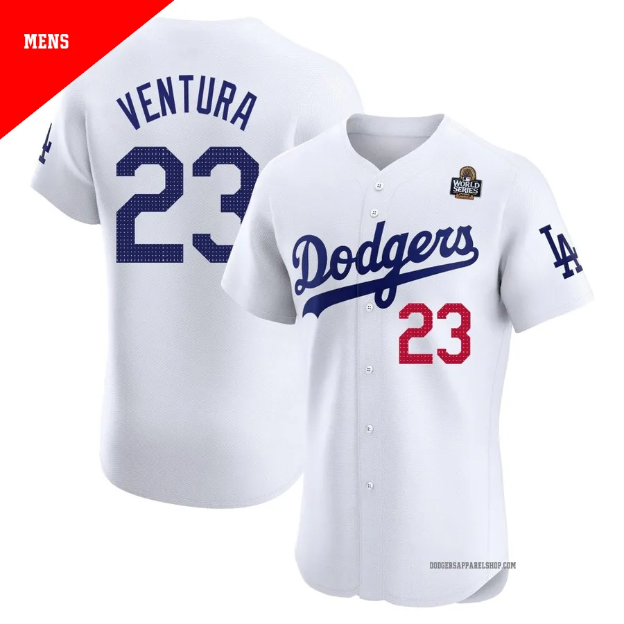 Men's Los Angeles Dodgers ＃23 Robin Ventura White Elite Home 2024 World Series Jersey