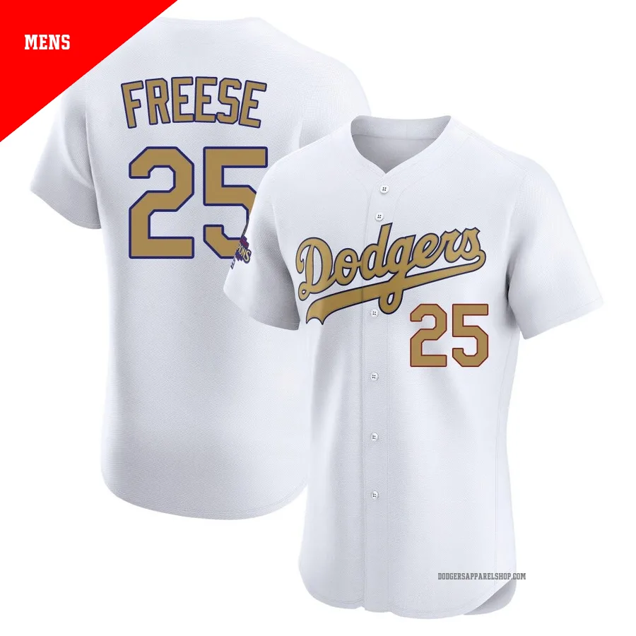 Men's Los Angeles Dodgers ＃25 David Freese Gold Elite White 2025 Collection Jersey