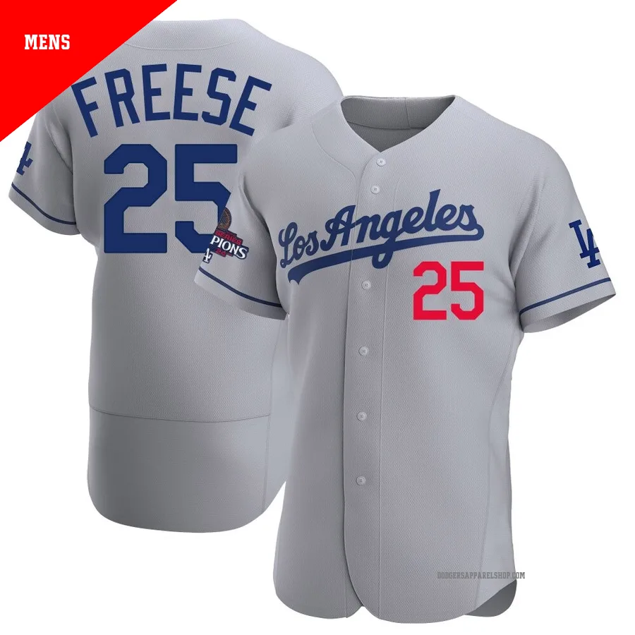 Men's Los Angeles Dodgers ＃25 David Freese Gray Authentic Away Official 2024 World Series Champions Jersey