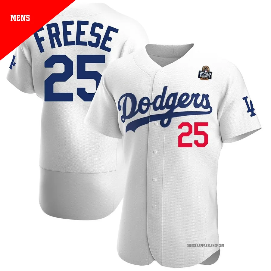 Men's Los Angeles Dodgers ＃25 David Freese White Authentic Home Official 2024 World Series Jersey