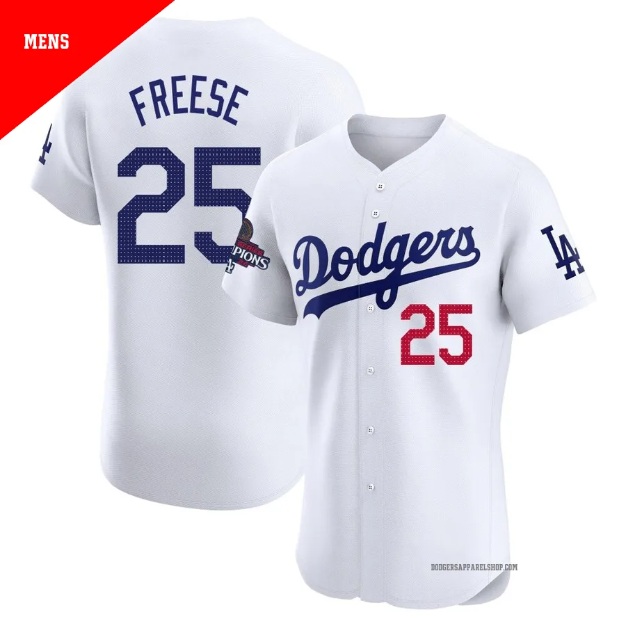 Men's Los Angeles Dodgers ＃25 David Freese White Elite Home World Series Champions Jersey