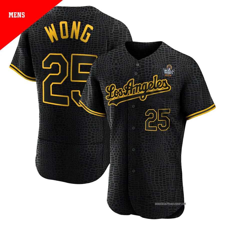 Men's Los Angeles Dodgers ＃25 Kolten Wong Black Authentic Snake Skin City 2024 World Series Jersey