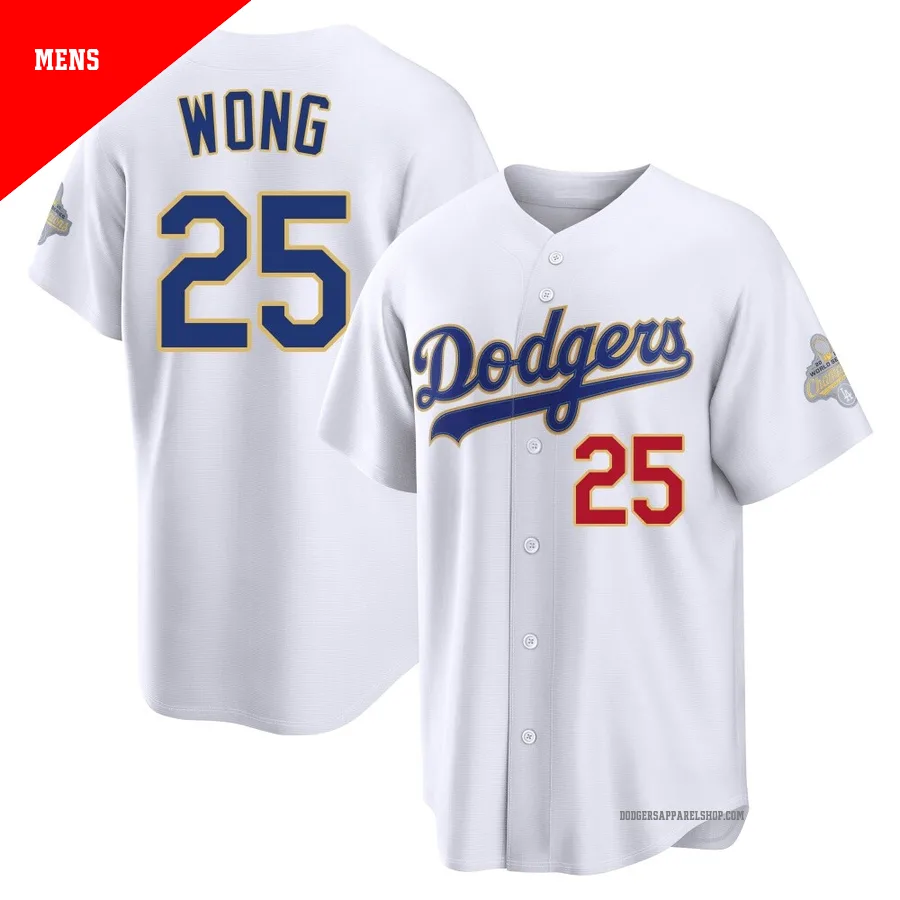Men's Los Angeles Dodgers ＃25 Kolten Wong Gold Limited White 2026 Collection Stadium Jersey