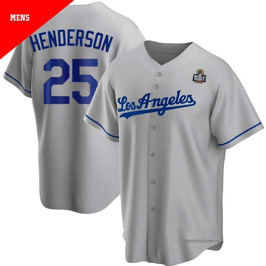 Men's Los Angeles Dodgers ＃25 Rickey Henderson Gray Replica Road 2024 World Series Jersey