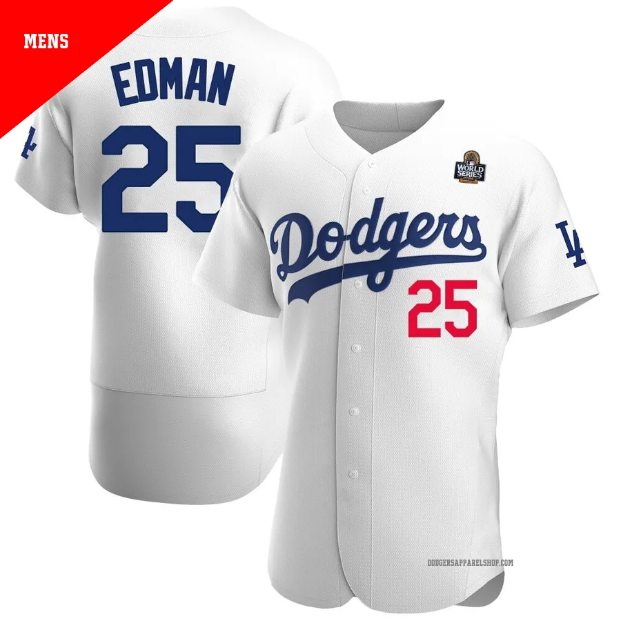 Men's Los Angeles Dodgers ＃25 Tommy Edman White Authentic Home Official 2024 World Series Jersey