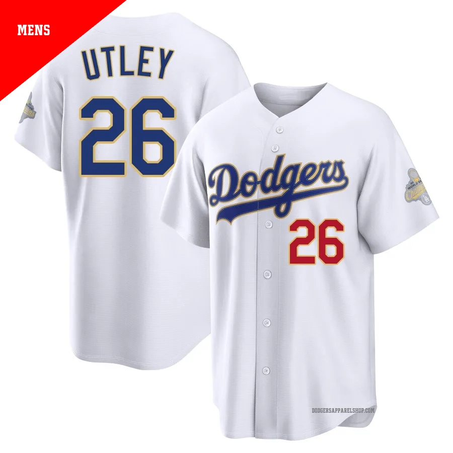 Men's Los Angeles Dodgers ＃26 Chase Utley Gold Limited White 2026 Collection Stadium Jersey