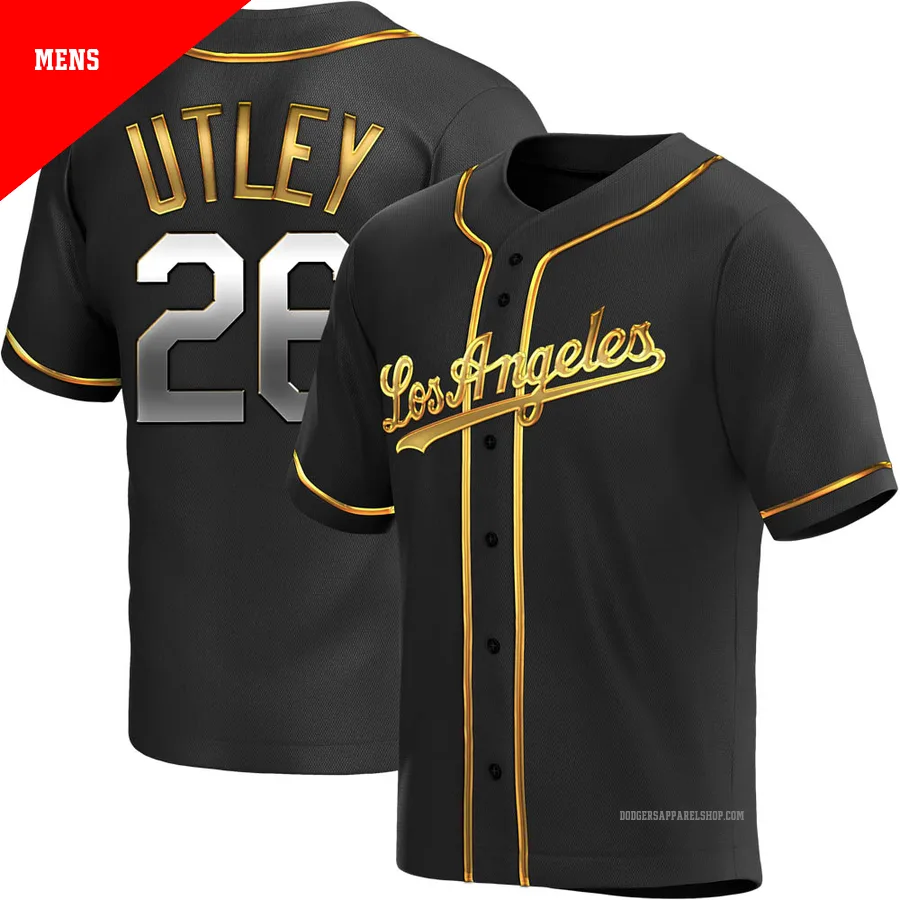 Men's Los Angeles Dodgers ＃26 Chase Utley Gold Replica Black en Alternate Jersey