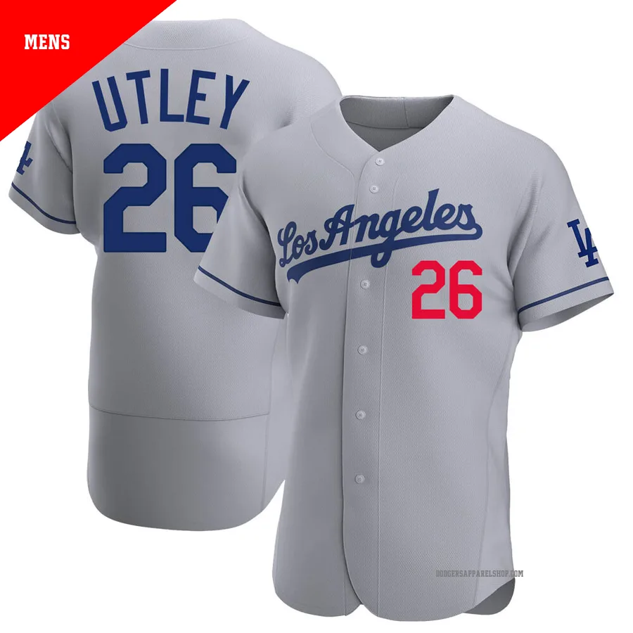 Men's Los Angeles Dodgers ＃26 Chase Utley Gray Authentic Away Jersey