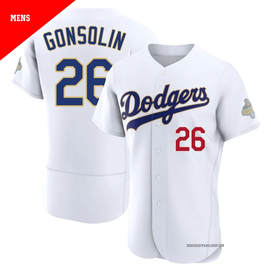 Men's Los Angeles Dodgers ＃26 Tony Gonsolin Gold Authentic White 2026 Collection Jersey