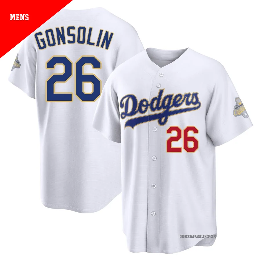 Men's Los Angeles Dodgers ＃26 Tony Gonsolin Gold Limited White 2026 Collection Stadium Jersey