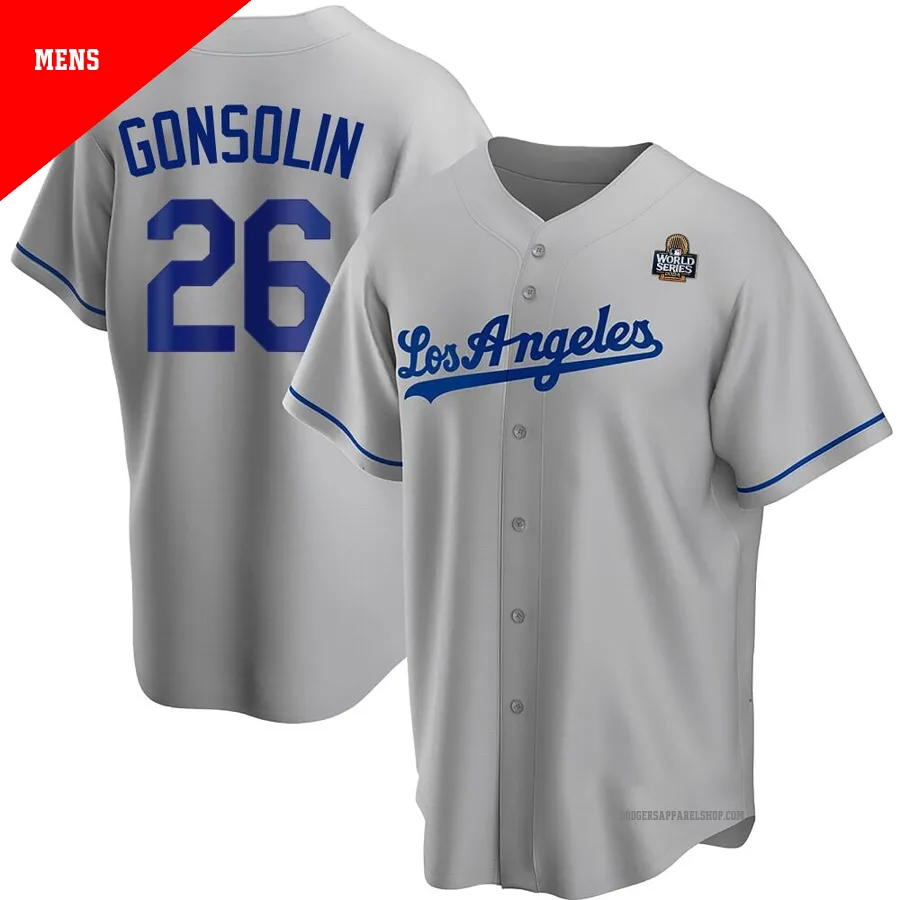 Men's Los Angeles Dodgers ＃26 Tony Gonsolin Gray Replica Road 2024 World Series Jersey