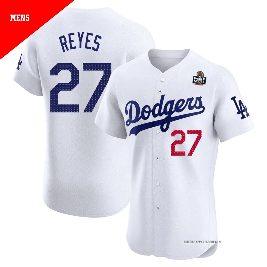 Men's Los Angeles Dodgers ＃27 Alex Reyes White Elite Home 2024 World Series Jersey