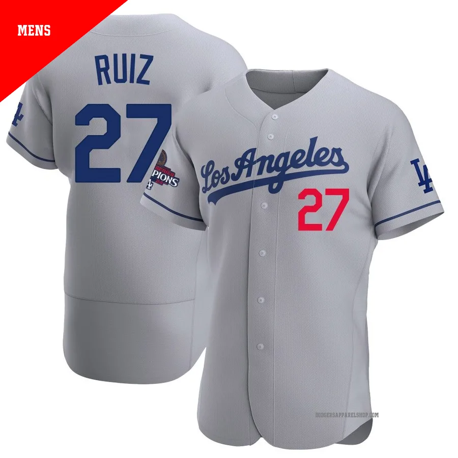Men's Los Angeles Dodgers ＃27 Esteury Ruiz Gray Authentic Away Official 2024 World Series Champions Jersey