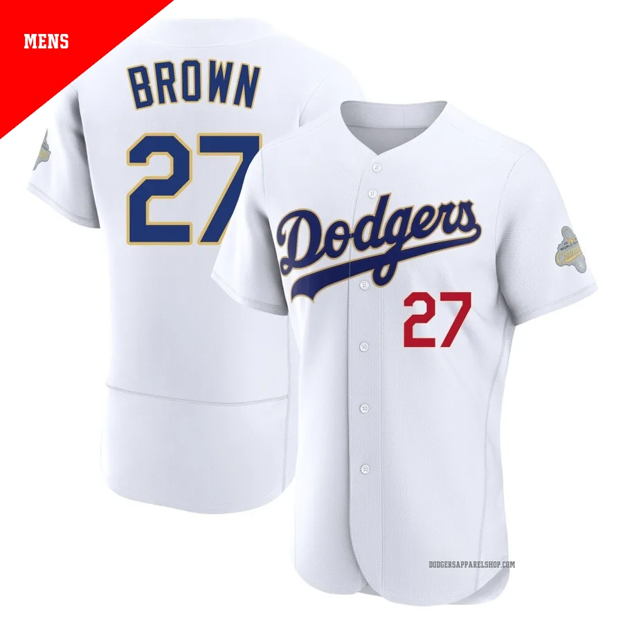 Men's Los Angeles Dodgers ＃27 Kevin Brown Gold Authentic White 2026 Collection Jersey