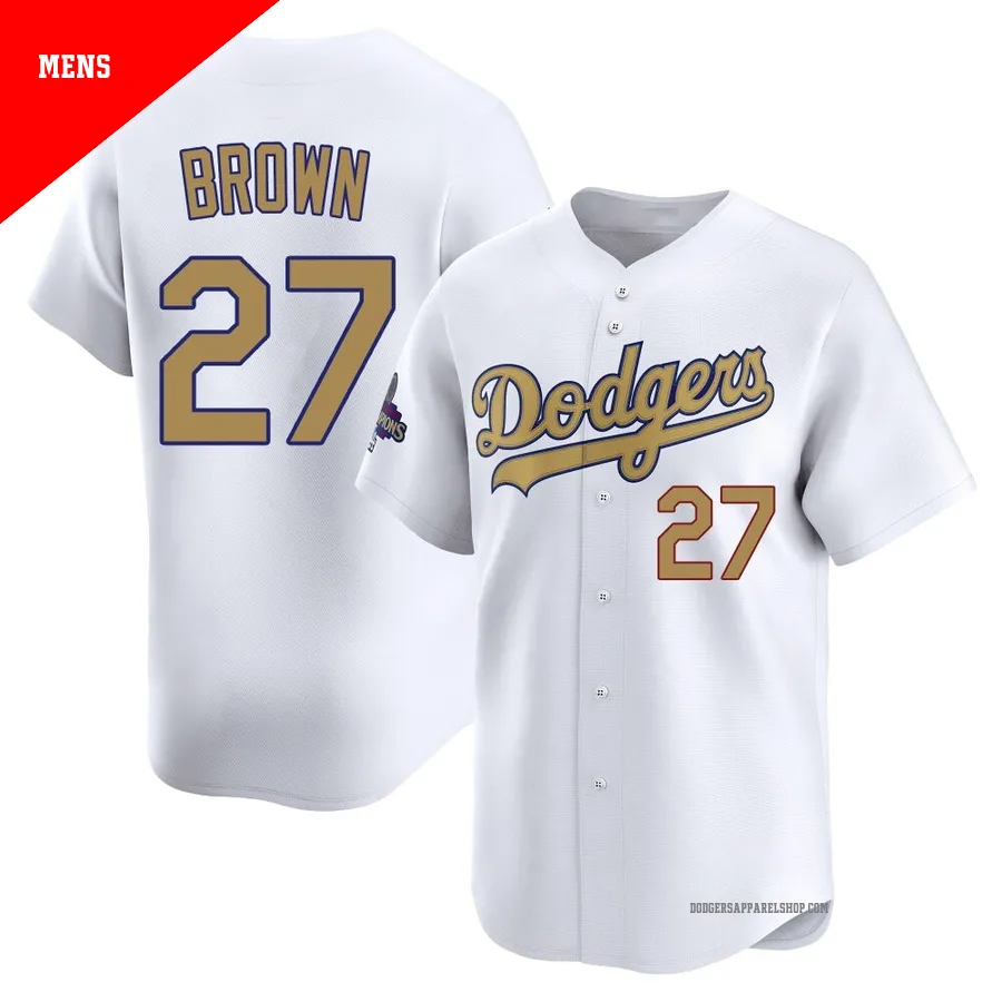 Men's Los Angeles Dodgers ＃27 Kevin Brown Gold Limited White 2025 Collection Jersey