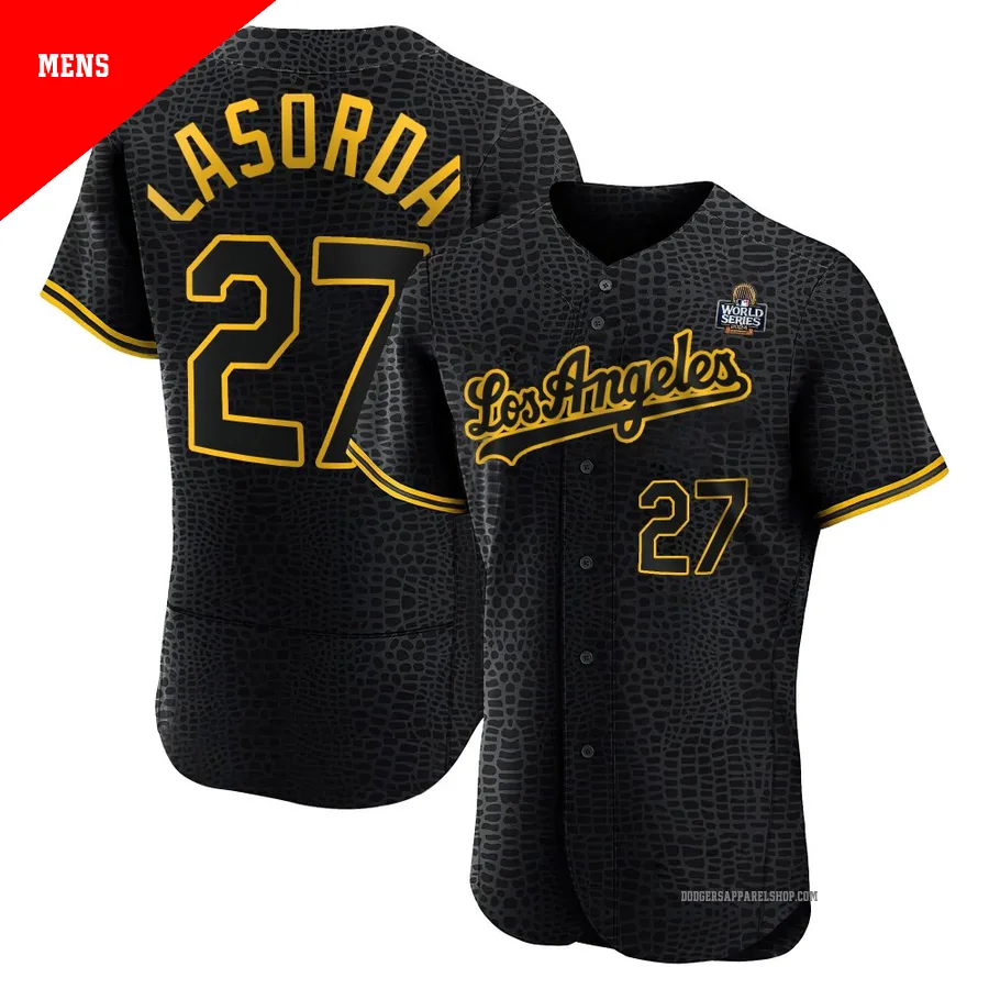 Men's Los Angeles Dodgers ＃27 Tommy Lasorda Black Authentic Snake Skin City 2024 World Series Jersey