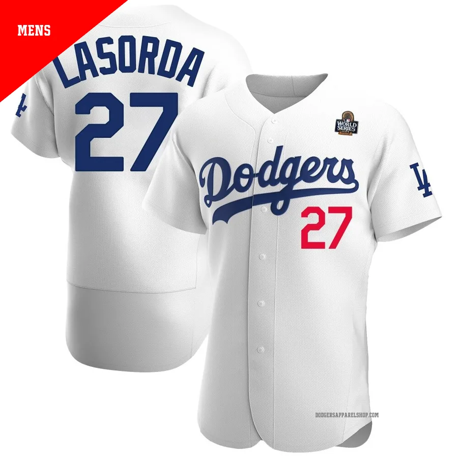 Men's Los Angeles Dodgers ＃27 Tommy Lasorda White Authentic Home Official 2024 World Series Jersey