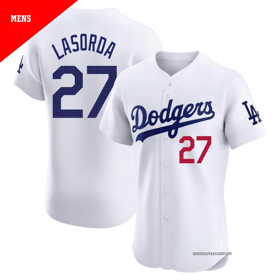 Men's Los Angeles Dodgers ＃27 Tommy Lasorda White Elite Home Jersey