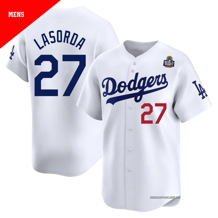 Men's Los Angeles Dodgers ＃27 Tommy Lasorda White Limited Home 2024 World Series Jersey