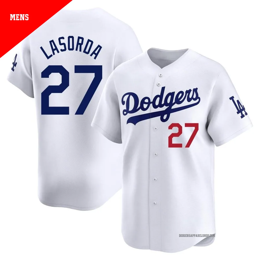 Men's Los Angeles Dodgers ＃27 Tommy Lasorda White Limited Home Jersey