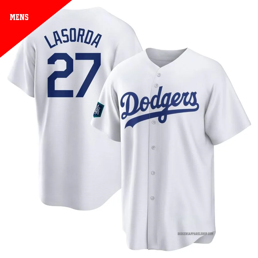Men's Los Angeles Dodgers ＃27 Tommy Lasorda White Replica 2024 World Tour Seoul Series Home Jersey