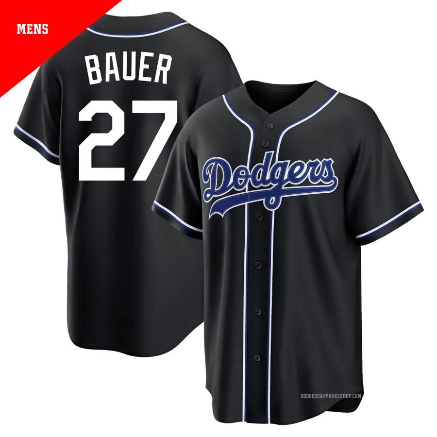 Men's Los Angeles Dodgers ＃27 Trevor Bauer Black Replica Fashion Out Jersey