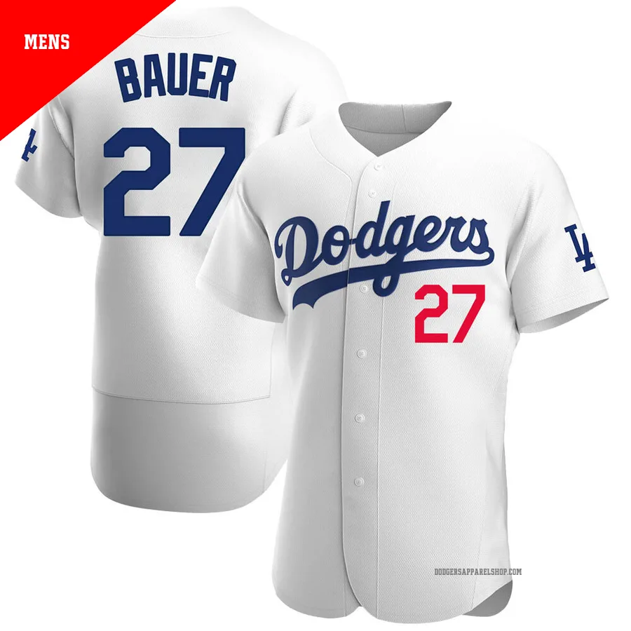 Men's Los Angeles Dodgers ＃27 Trevor Bauer White Authentic Home Jersey