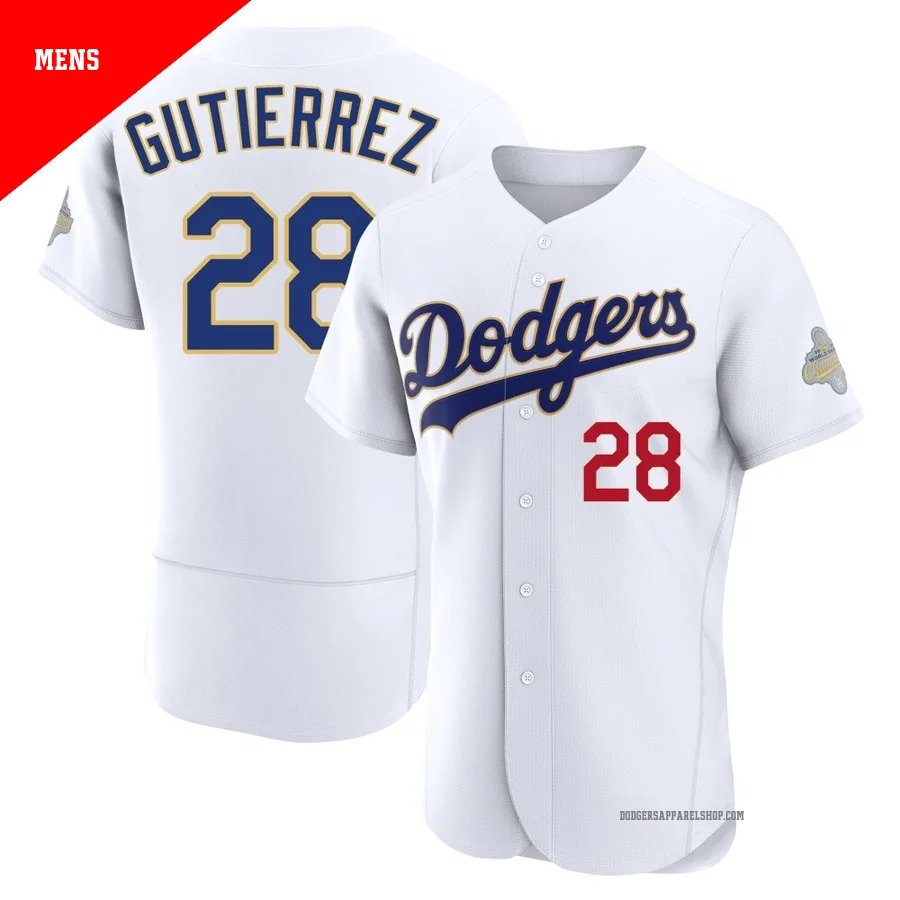 Men's Los Angeles Dodgers ＃28 Franklin Gutierrez Gold Authentic White 2026 Collection Jersey