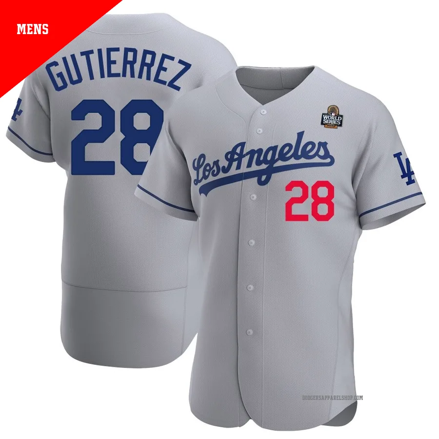 Men's Los Angeles Dodgers ＃28 Franklin Gutierrez Gray Authentic Away Official 2024 World Series Jersey