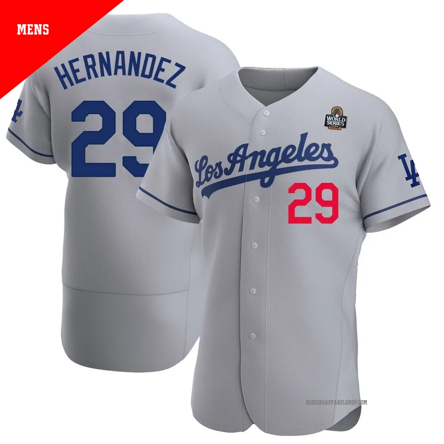 Men's Los Angeles Dodgers ＃29 Jonathan Hernandez Gray Authentic Away Official 2024 World Series Jersey