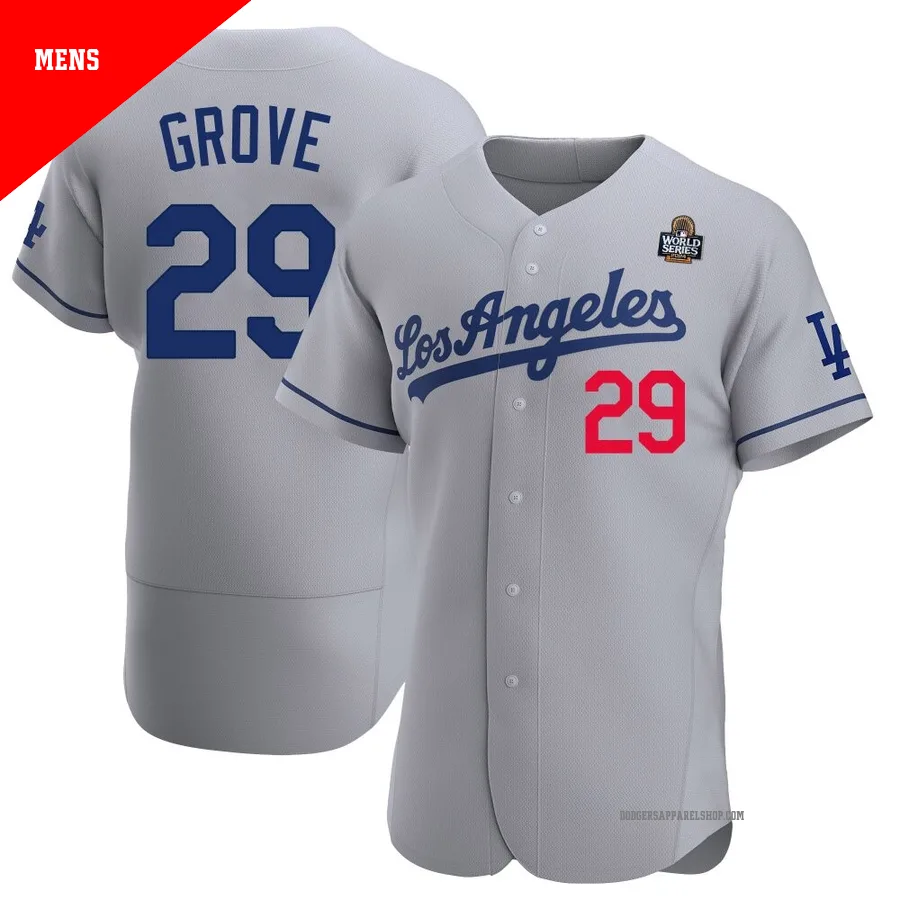 Men's Los Angeles Dodgers ＃29 Michael Grove Gray Authentic Away Official 2024 World Series Jersey