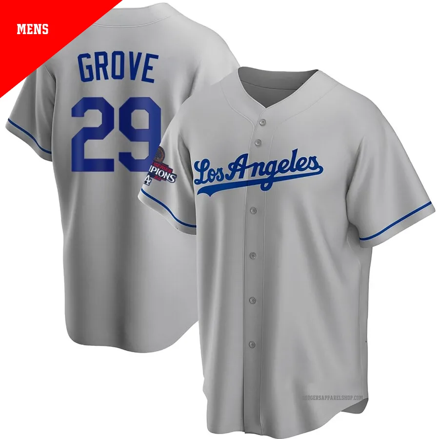 Men's Los Angeles Dodgers ＃29 Michael Grove Gray Replica Road 2024 World Series Champions Jersey