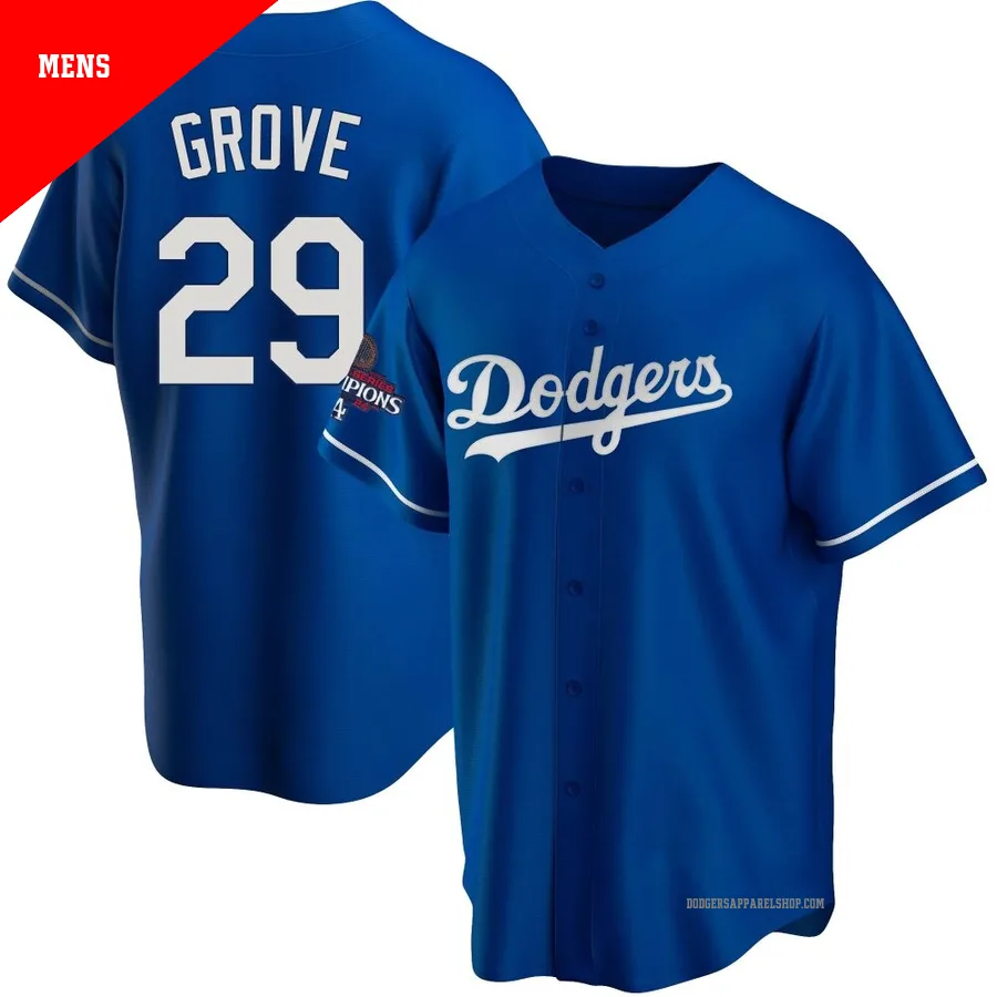 Men's Los Angeles Dodgers ＃29 Michael Grove Royal Replica Alternate 2024 World Series Champions Jersey