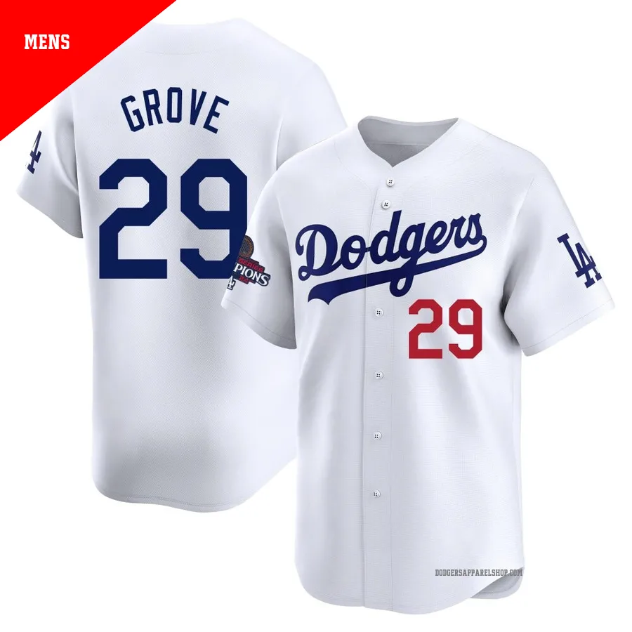 Men's Los Angeles Dodgers ＃29 Michael Grove White Limited Home 2024 World Series Champions Jersey