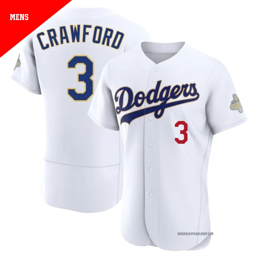 Men's Los Angeles Dodgers ＃3 Carl Crawford Gold Authentic White 2026 Collection Jersey