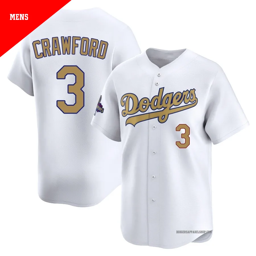 Men's Los Angeles Dodgers ＃3 Carl Crawford Gold Limited White 2025 Collection Jersey