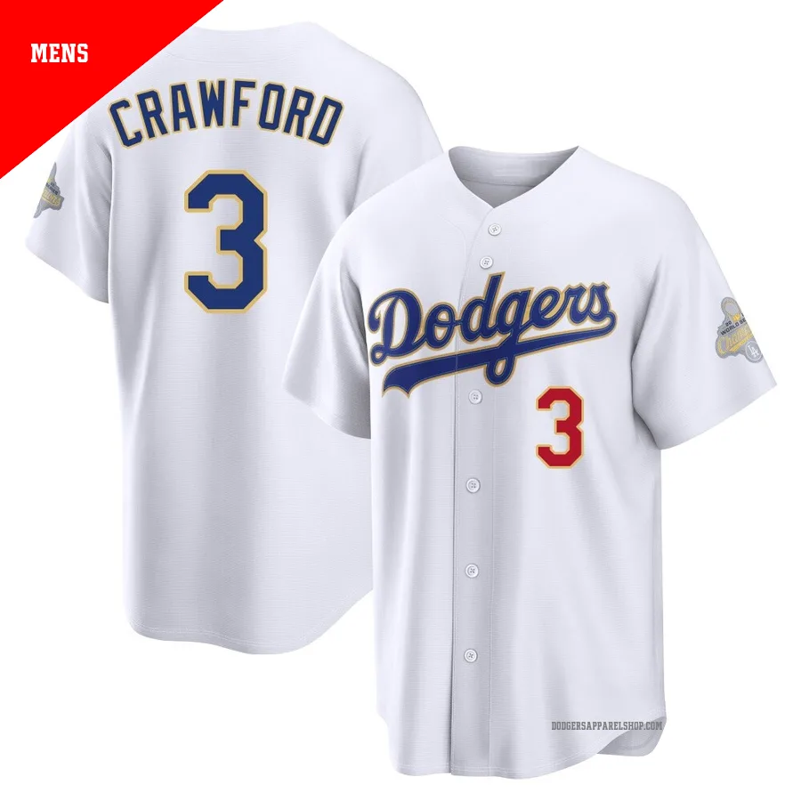 Men's Los Angeles Dodgers ＃3 Carl Crawford Gold Limited White 2026 Collection Stadium Jersey
