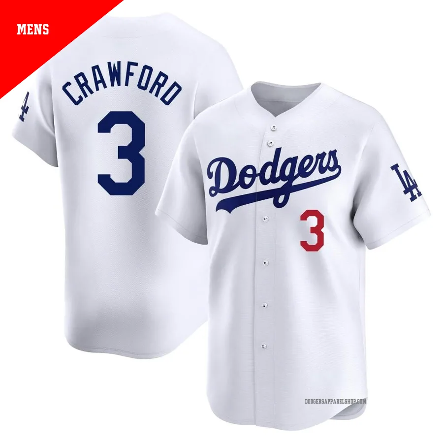 Men's Los Angeles Dodgers ＃3 Carl Crawford White Limited Home Jersey