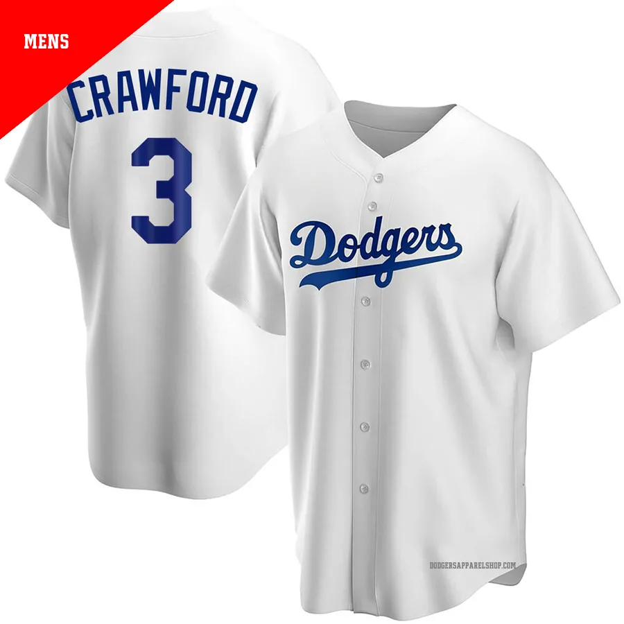 Men's Los Angeles Dodgers ＃3 Carl Crawford White Replica Home Jersey
