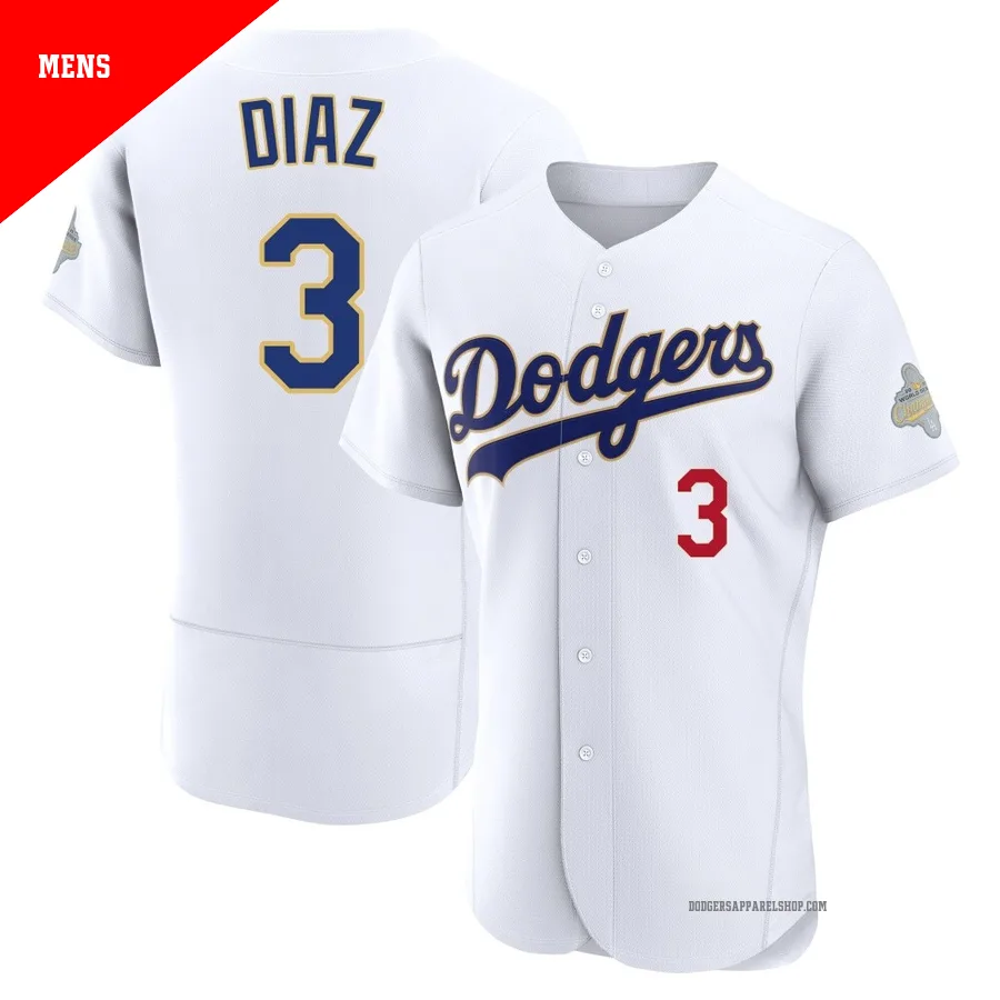 Men's Los Angeles Dodgers ＃3 Edwin Diaz Gold Authentic White 2026 Collection Jersey